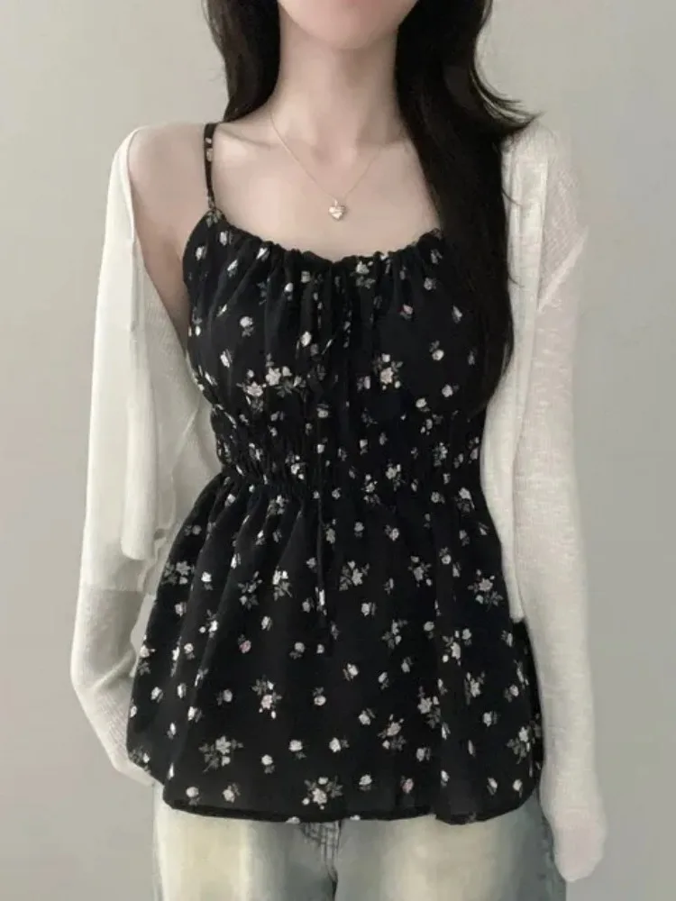 

​​Floral Chiffon Tube Top Women Summer 2025 Slouchy Drawstring Waist Wrap Ruched Bustier Layering Casual Camisole​​