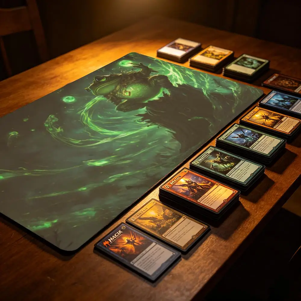 Card Playmat with Magic No Zone Game Mats Tabletop rug TCG Card Battles Commander Gaming Mousepad Duel mat Beginner Frog Green