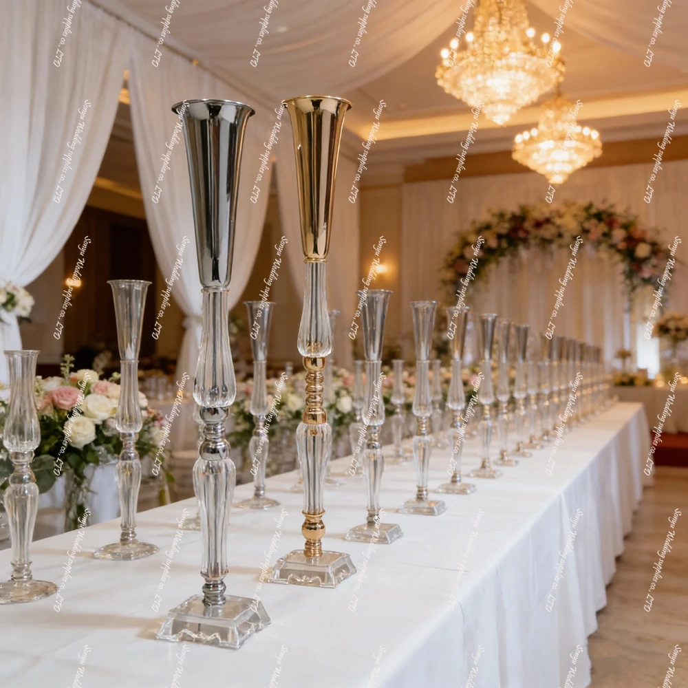 

10 шт. золотых металлических декоративных подставок-труб для цветочных композиций 60/120 см для свадебных столов – подставка для цветов для свадебного декора