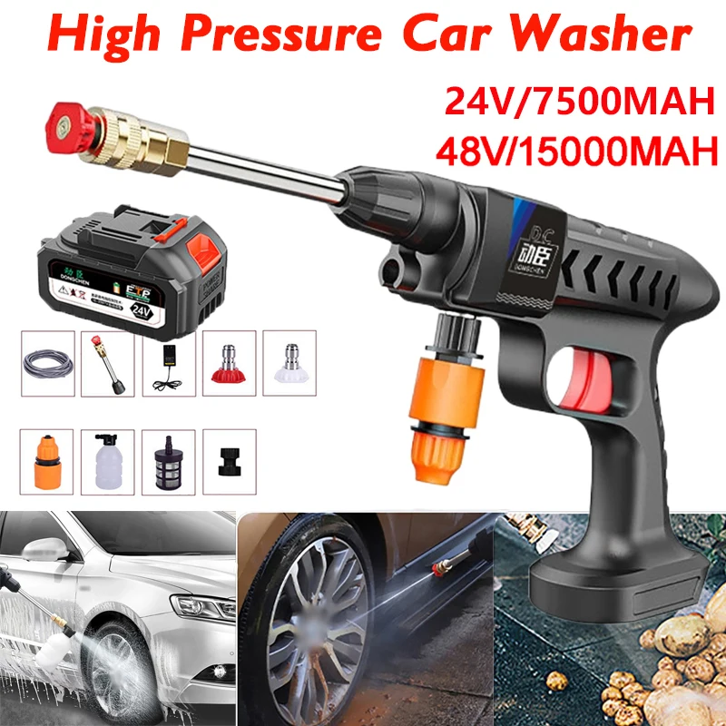 Household High Pressure Car Washer Spray Water Gun 30Bar 24V/48V15000MAH Portable Car Wash Pressure Cleaner Machine With Battery