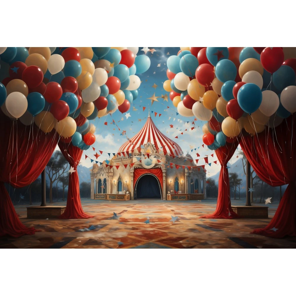 AI Painting Circus Baby 1st Birthday Backdrops For Photography Newborn Party Decor Background Photo Photographic Props Photocall