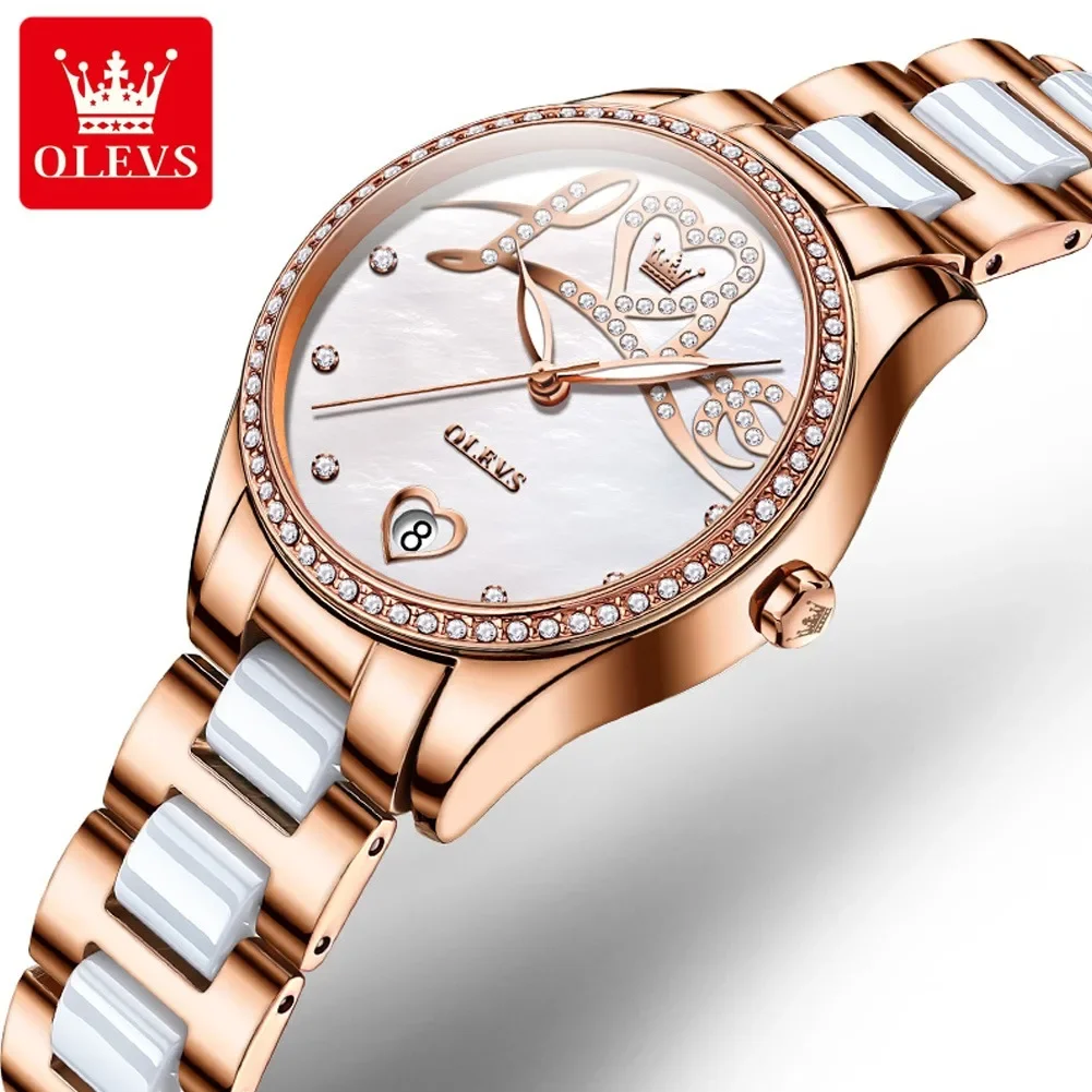 OLEVS 6686 Ceramic Strap Watch For Women Automatic Mechanical Waterproof Fashion Women Wristwatches Calendar