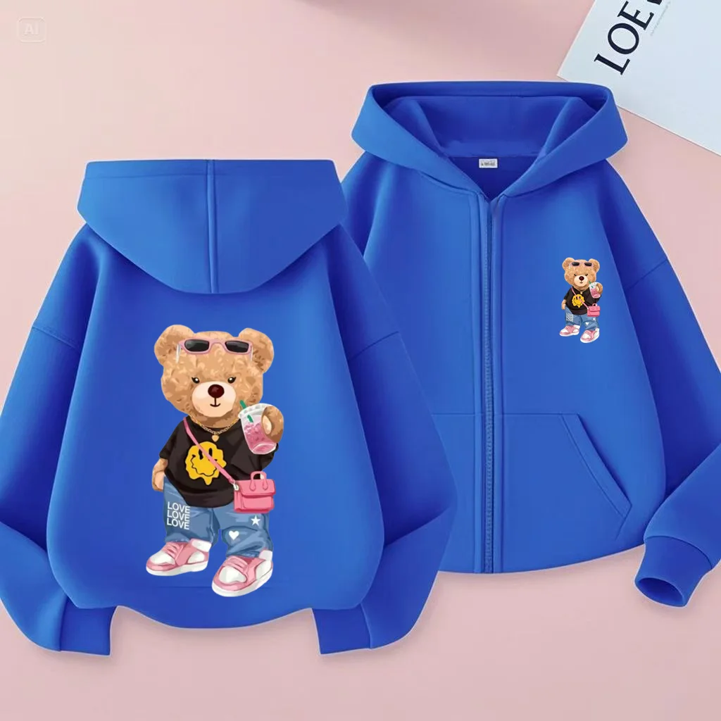 

Cute Bear Children's Hooded Cardigan 2D Printed Boys and Girls Clothing 2-12-year-old Kids Casual Fashion Top