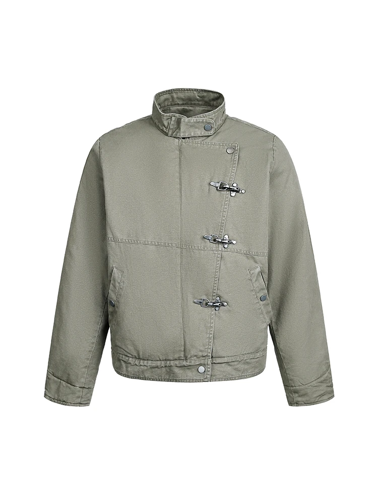 

American Retro Metal Bule Stand Collar Flight Cotton Jaet Men Women Winter Loose Warm Thiened Bread Coat Couple Outerwear