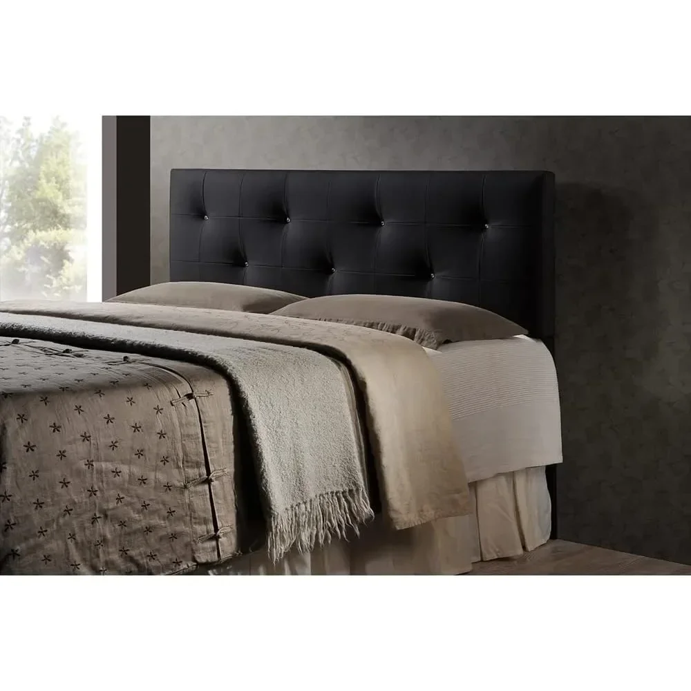 Bed Headboards Dalini Modern and Contemporary King Black Faux Leather Headboard with Faux Crystal Buttons Bedroom Furniture Beds