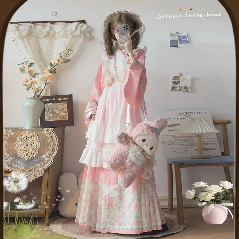 Chinese Traditional Hanfu Lolita Dress Women Horse-face Skirt  Suit Ming Dynasty Clothing Cosplay Costume Carnival Party Outfit view 2