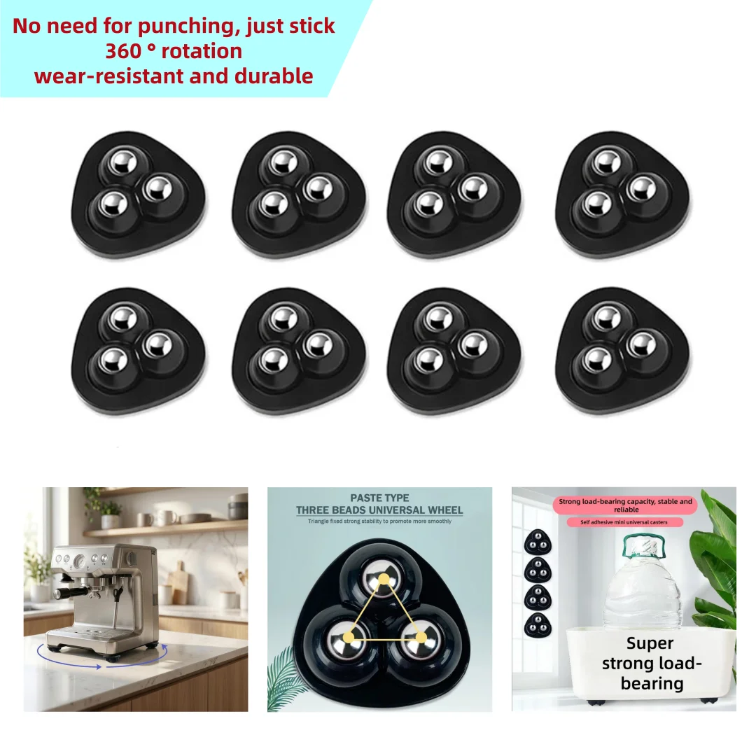 Self Adhesive Casters, Suitable for Electrical Sliders and Rollers, Thin Rotating Wheels for Furniture Storage Boxes, Black