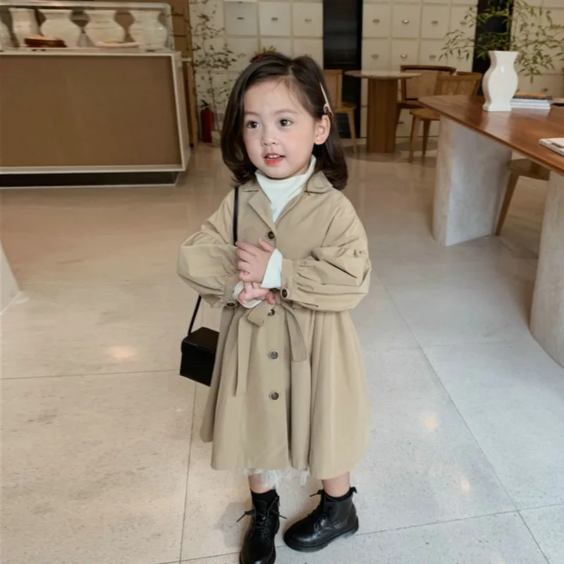 

Fashion Children Windbreaker 2025 Spring Autumn Korean Trench Kids Girls Khaki Trench Coat Outerwear Princess Outer Clothing