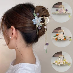 2022 New Classical Orchid Pearl Tassel Grab Clip Ladies Ponytail Clip Flower Shark Clip Girl Elegant Headwear Accessories