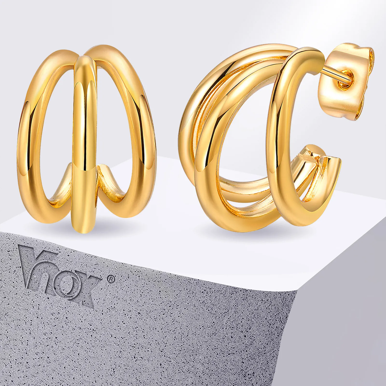 Vnox Gold Color Women Hoop Earrings, Minimalist Metal C Shaped Hoops, Claw Earrings, New Fashion Jewelry