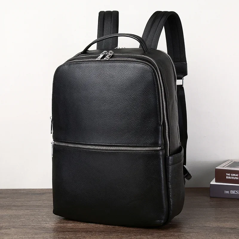 

New Fashion Brand Cow Genuine Leather Men Backpacks Real Natural Leather Student Backpack Boy Luxury Business Laptop School Bag
