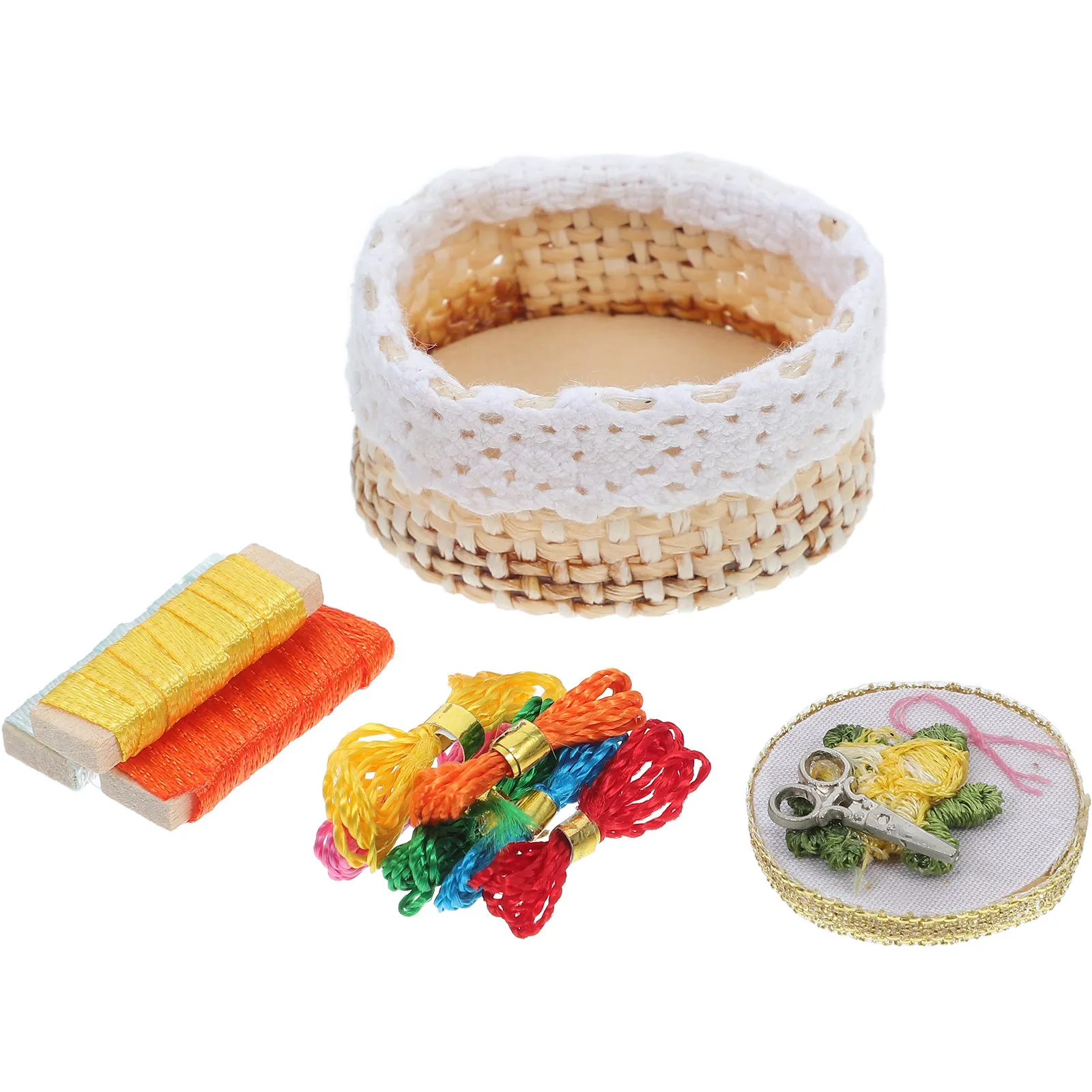 

1Set Mini Embroidery Tool Basket Dollhouse Miniature Accessory Realistic Sewing Scene Decor Tiny Craft Display Kit Miniature
