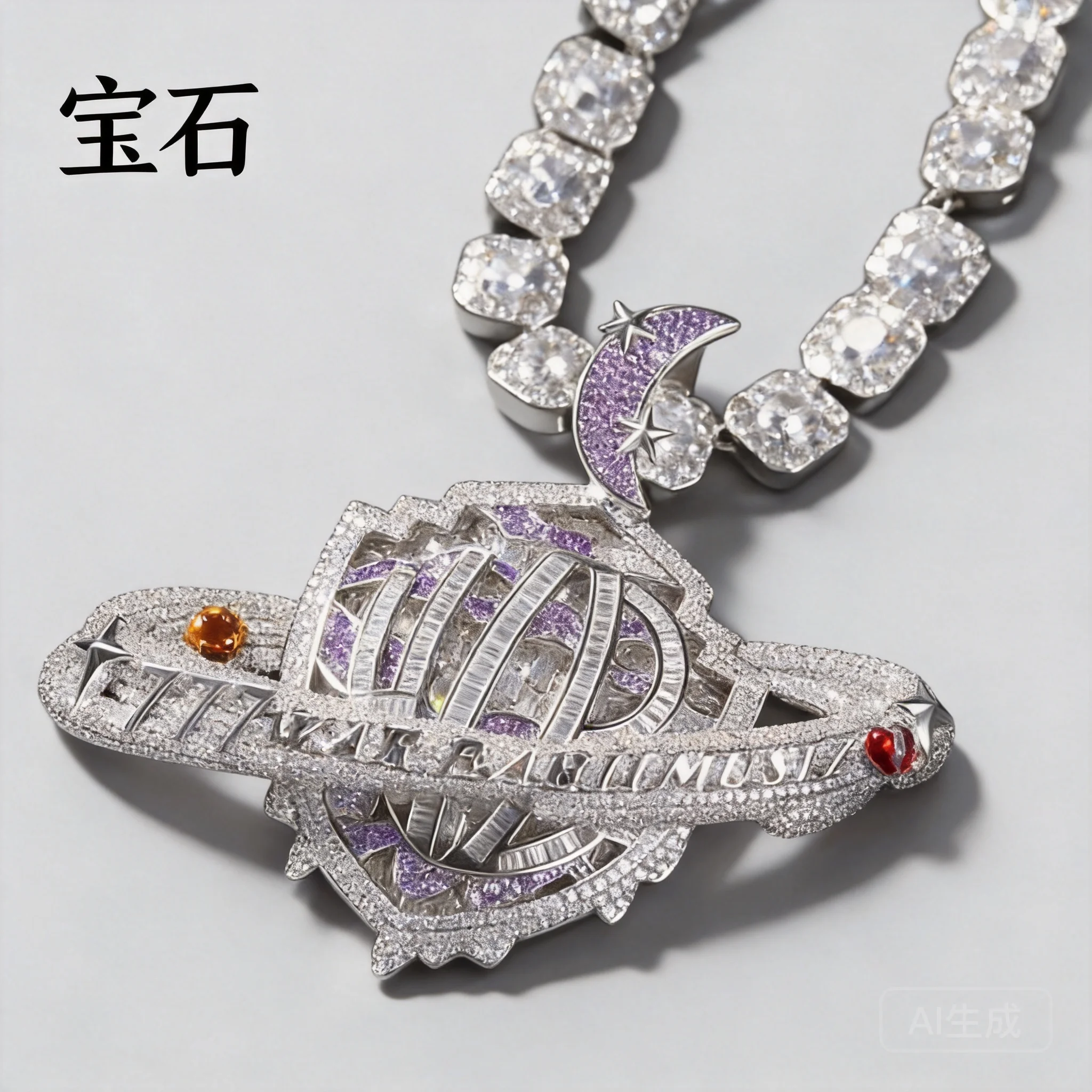 Moon Star Lucky 777 Iced Out Nebula Pendant Necklace For Men Hip Hop Jewelry Full Rhinestone 24 Inch Twist Chain Trendy Rapper