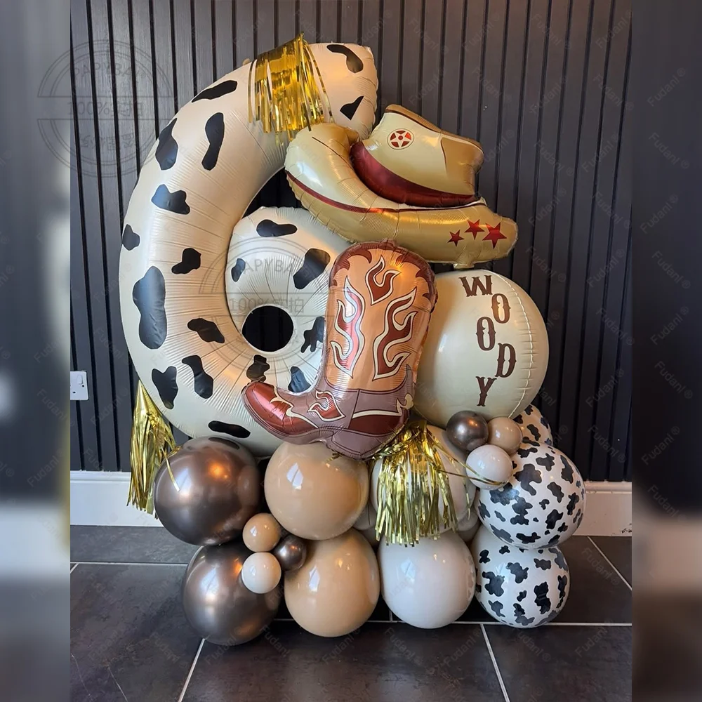 33PCS Cowboy Party Brown Cow Print Latex Balloon Garland Balloon Column Set Cowboy Tribe Theme Kid Birthday Party Decor Supplies