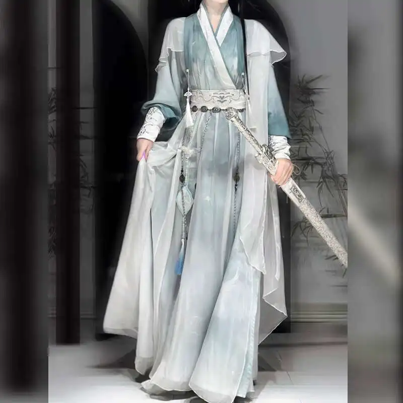Cosplay Antigüedades Adolescente Xianxia Hanfu Mejora los elementos Han Cos Ropa Tinta y lavado Verde