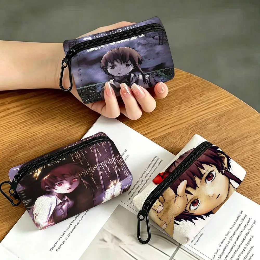 Lain Lightweight Oxford Fabric Coin Purse With Black Carabiner Hook Card Holder Earphone Storage Pouch