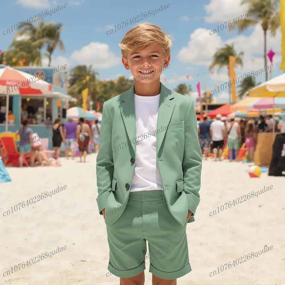 

Blazer And Shorts Mint Green Boy's Suit Formal Kids Tuxedo Toddler Children Clothes Boys Attire 2 Piece Jacket Pants 2-13 Years