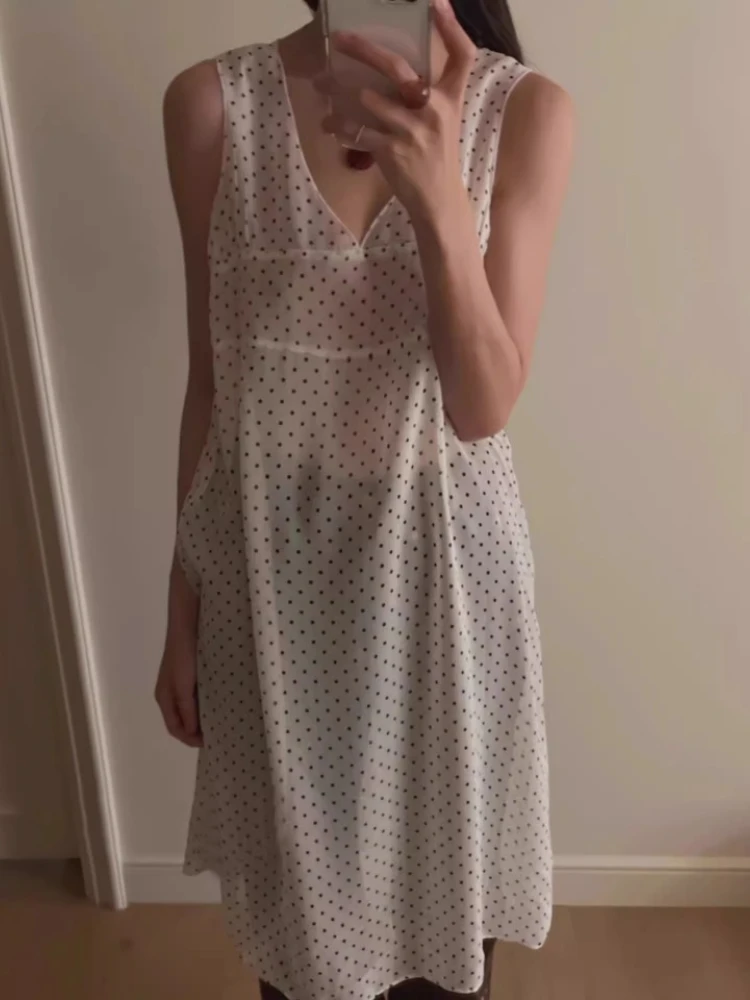 Korobov kore moda basit elbise tatlı Polka Dot Vintage elbiseler kadın Vestidos Para Mujer romantik v yaka Y2k kısa etek