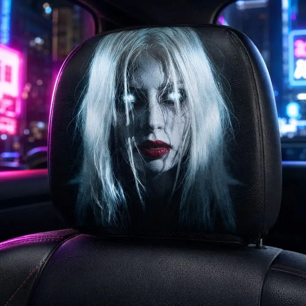 2 Pcs 2D Stretch Car Headrest Covers Halloween Accessories Ghost Neck Pillowcase Elastic Funny Car Seat Headcover All Seasons