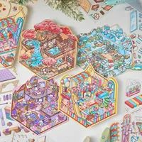 Cartoon Rabbit Animal 3D Landscaping Stickers DIY Miniature Scene Cabin Scene Stacking Pasting Scrapbook Gift for Kid Child