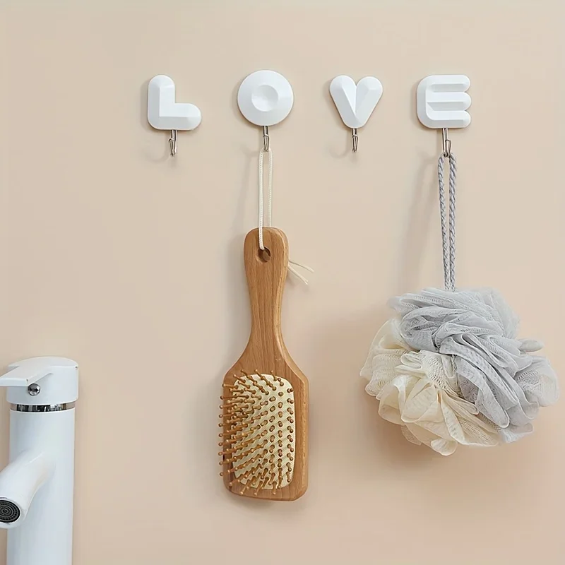 3 قطع من خطاف الحائط البلاستيكي على شكل حرف LOVE لا يتطلب الحفر، ديكور مثبت على شكل قلب، تخزين مثبت على الحائط