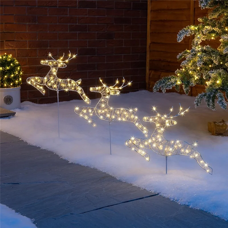 

KB-3PCS Christmas Outdoor Decoration Lights Lighted Decorations 2D Reindeer Family Outdoor Lawn Yard Decorations Light