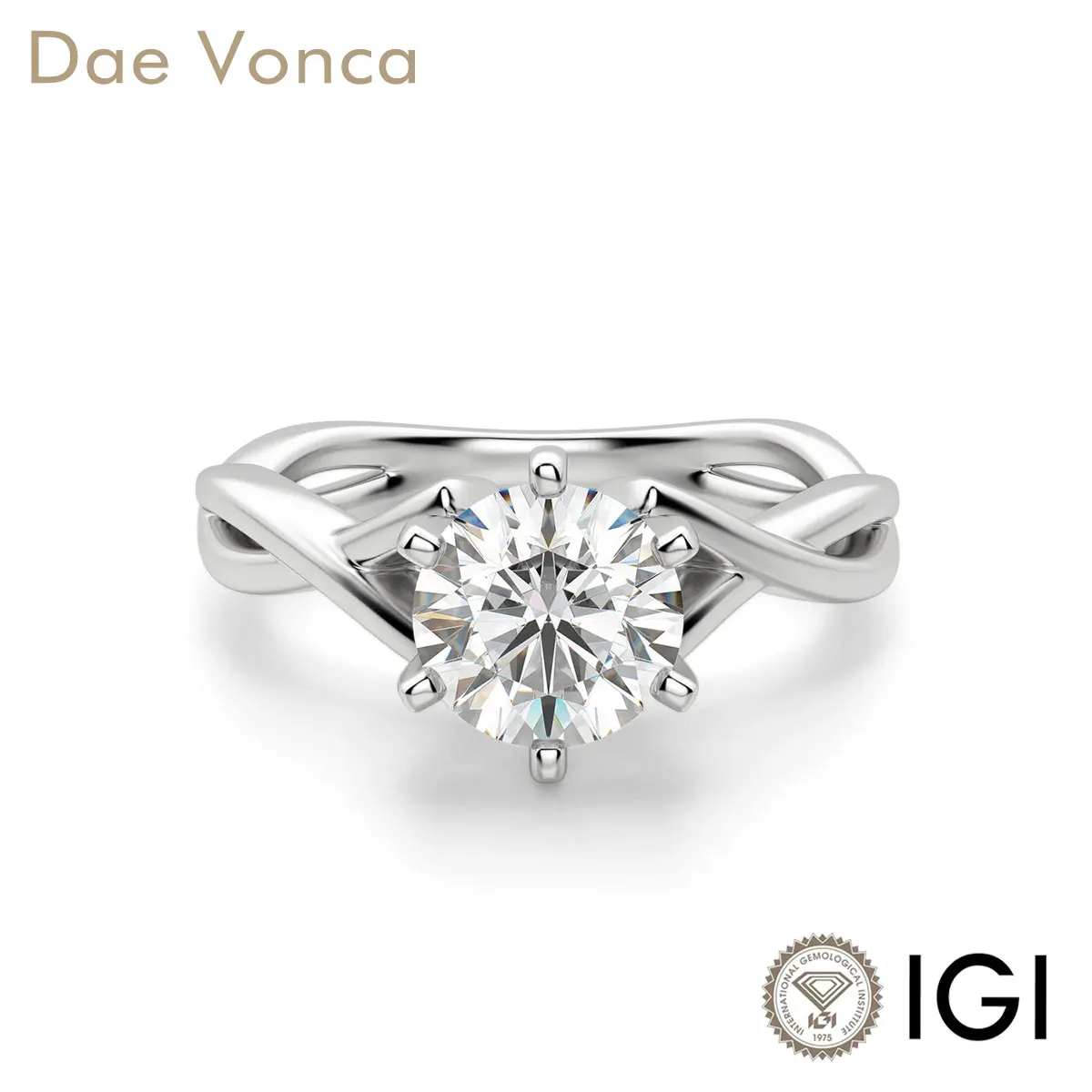 

Pt950/14K/18K White Gold Classic 6 Prong Elegance Simplistic Twisted Round Cut Lab Grown Diamond Engagement Ring
