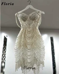 Aso Ebi Ivory Pearls Evening Dresses Luxury Short Lace Prom Party Dress Engagement Cocktail Dress Vestidos De Noiva Customized