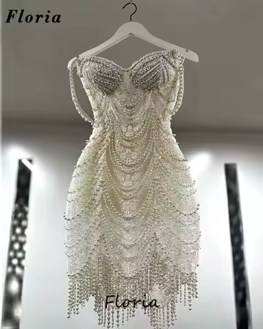 Aso Ebi Ivory Pearls Evening Dresses Luxury Short Lace Prom Party Dress Engagement Cocktail Dress Vestidos De Noiva Customized