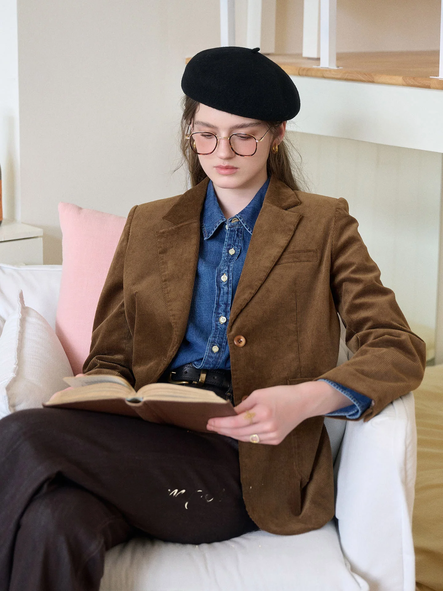 

SimpleRetro французское вельветовое повседневное женское пальто, осенний топ, дышащее длинное пальто из смеси хлопка