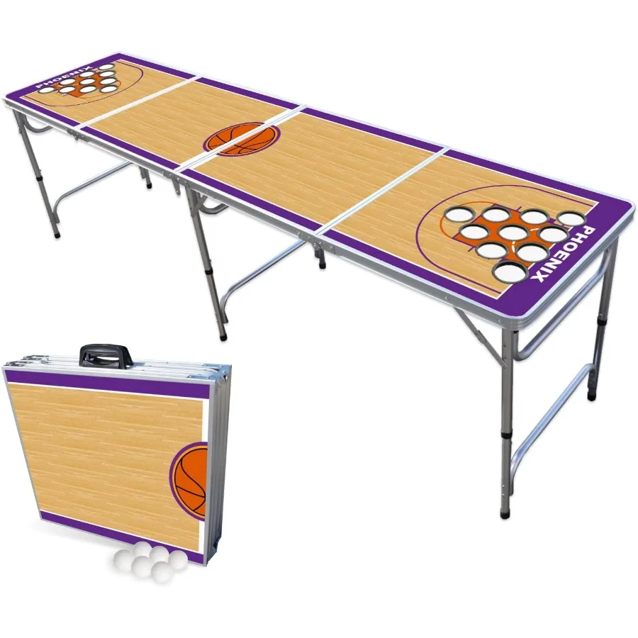 

8Foot Folding Portable Pong Table with Optional Cup Holes and LED Lights for Indoor Outdoor Recreation Ideal for Home Game Room