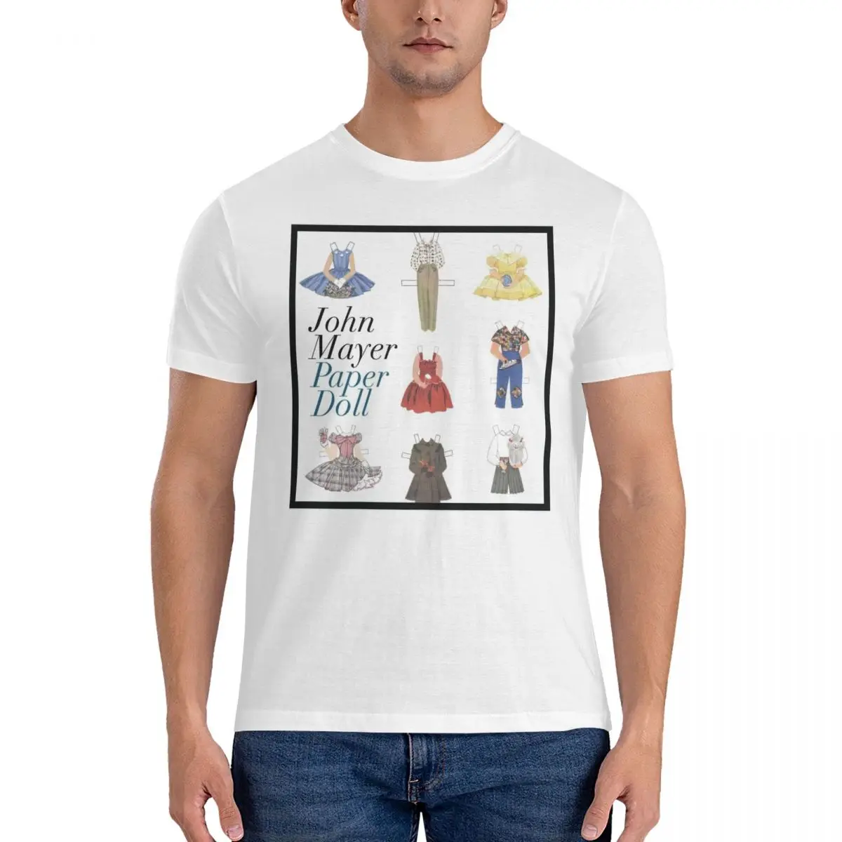 Men T-Shirt Paper Doll Crazy Cotton Tee Shirt Short Sleeve J-John Mayer Singer T Shirts Round Collar Clothes Graphic Printed