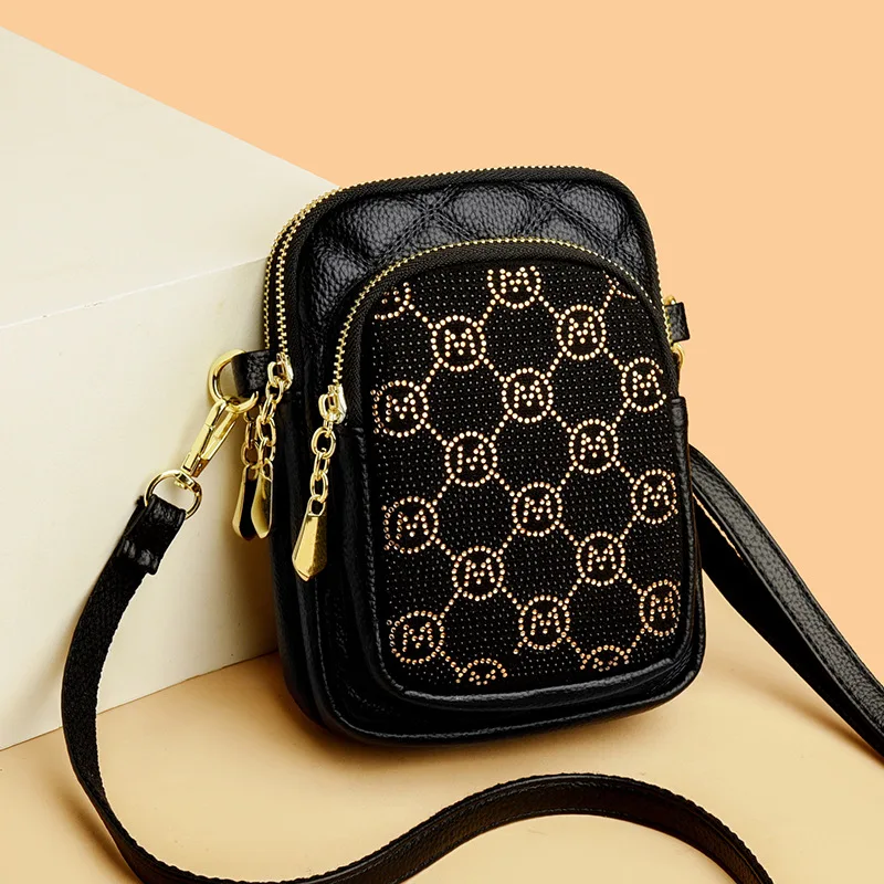 

2025 New Multi-Layer Women's Bag - Korean Crocodile Pattern, Large Capacity Shoulder Bag with Bright Diamond Phone Pouch