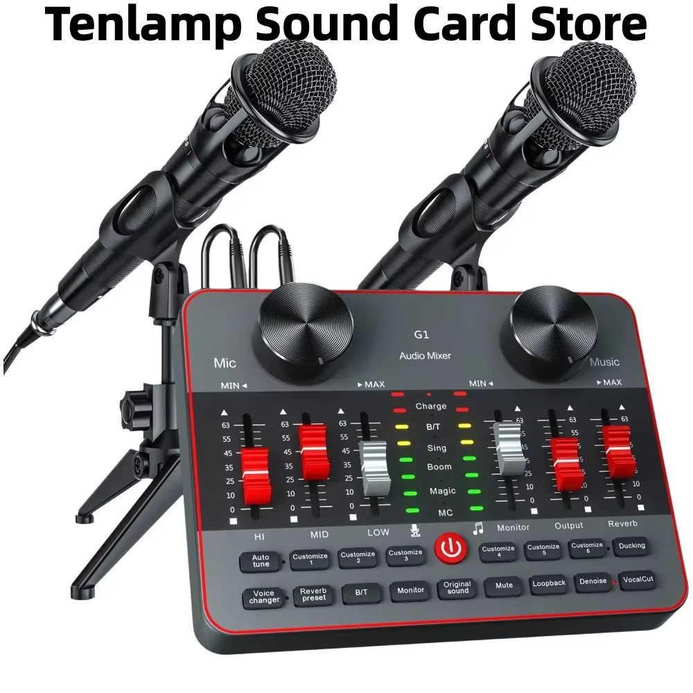 

Tenlamp Live Sound Card 6 Channel Audio Mixer, Podcast Equipment Bundle with Two 3.5mm Condenser Microphone for Pc/Phone Live Streaming,Professional Podcast Influencer KOL Singing Gaming DJ Mixing Station Controller Equipment