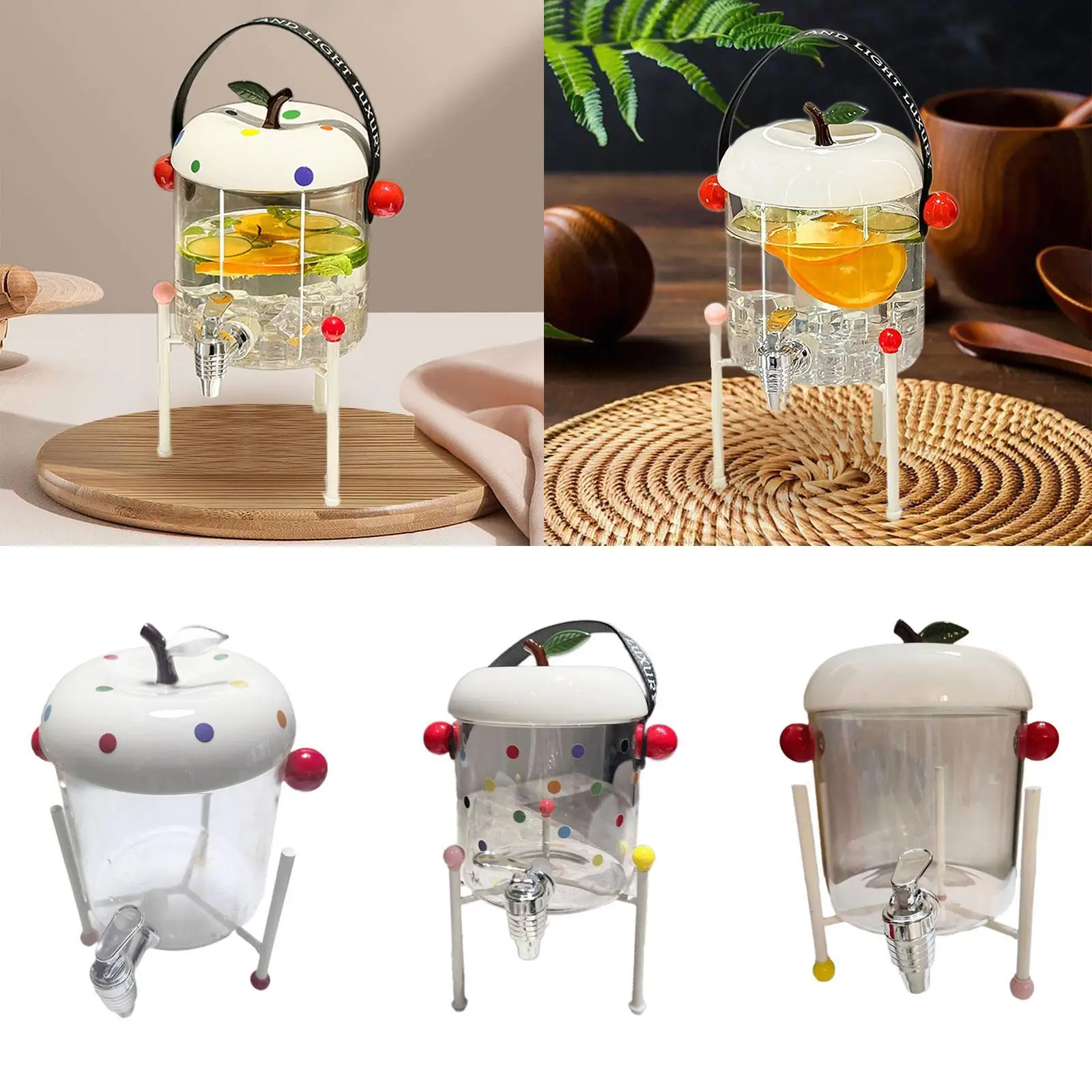 

Glass Beverage Dispenser with Handle Drink Container for Kitchen Fridge Home