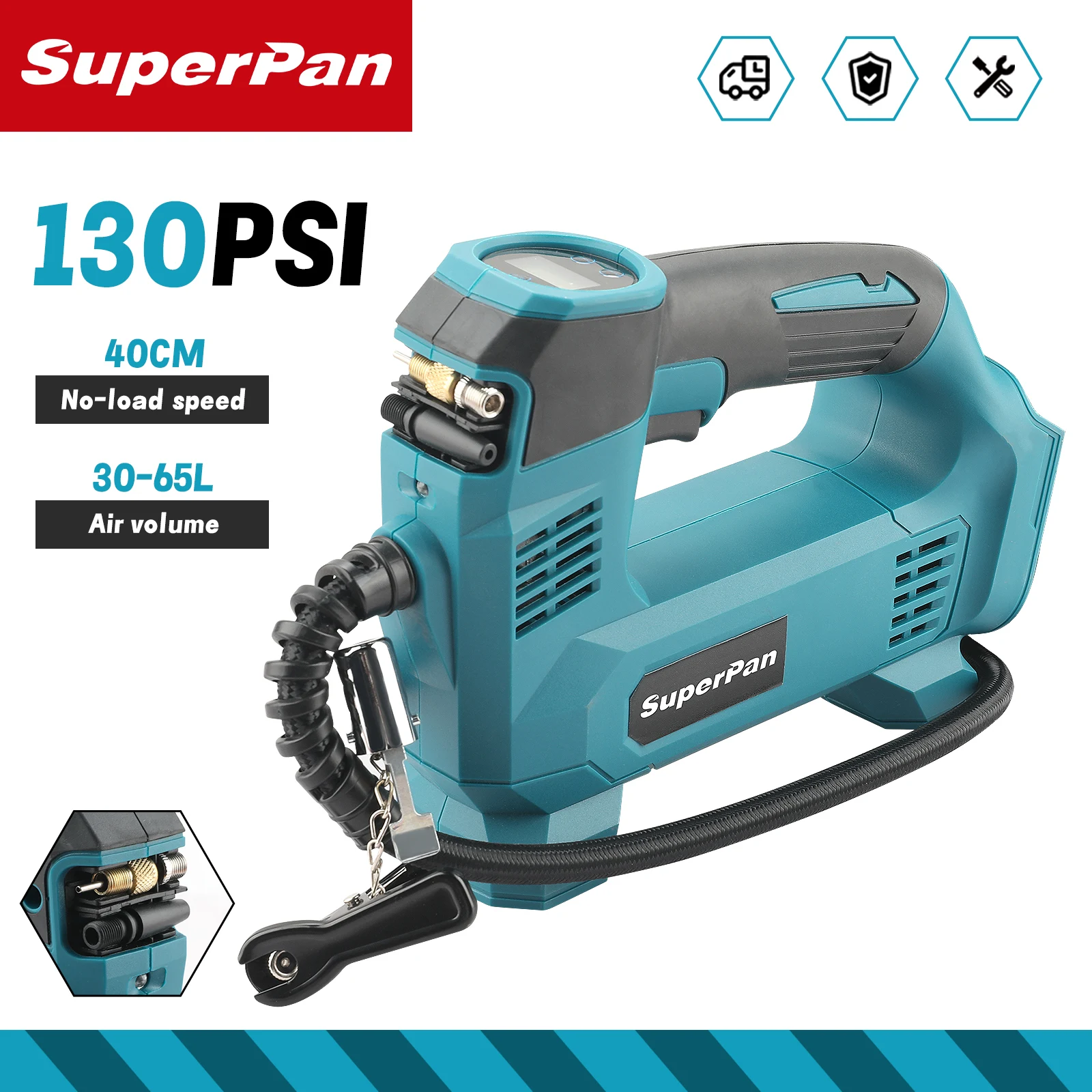 

Мини-компрессор SUPERPAN 21V 180PSI, мощный насос для накачивания шин с LED-подсветкой, электрический автомобильный насос, автоматический насос для накачивания шин