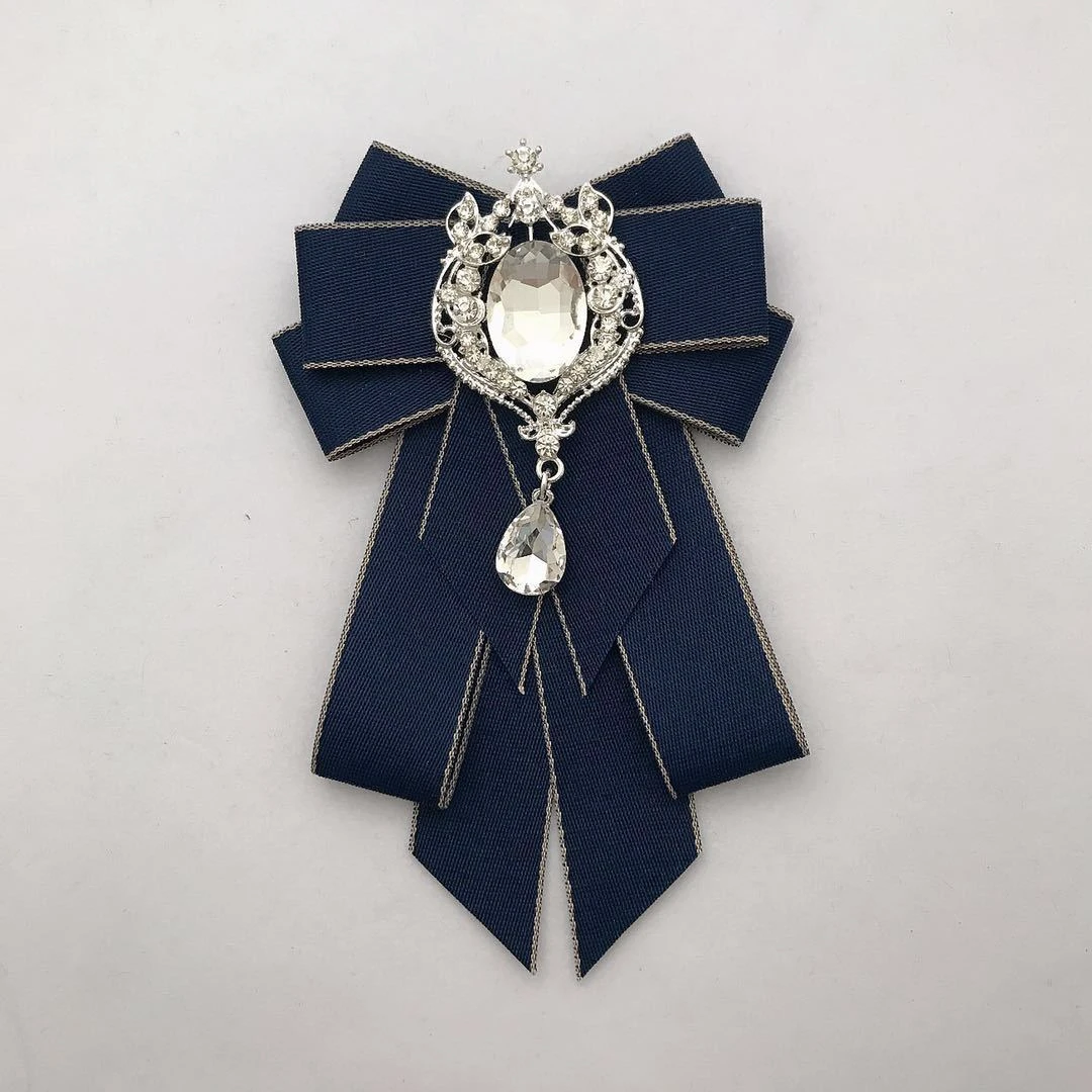 Moda grande papillon cravatta cristallo nappa nastro collare con spilla donna vintage elegante bigiotteria collare spilla rosso blu