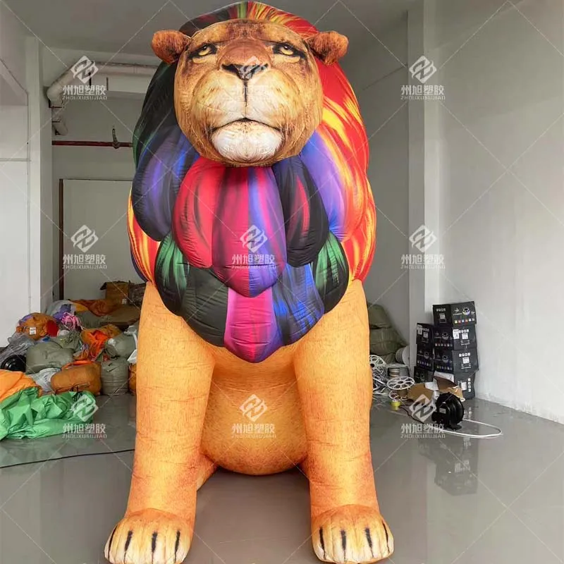 Giant Inflatable Lion with Colorful fur African Lion Model,Outdoor Courtyard Mall Decoration Prop