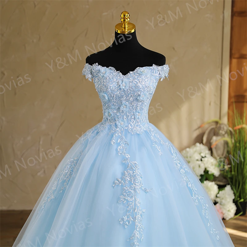 short blue and white dress White Tulle and Blue Flowers Short Prom Dress, Cute A-Line Homecoming main image 0