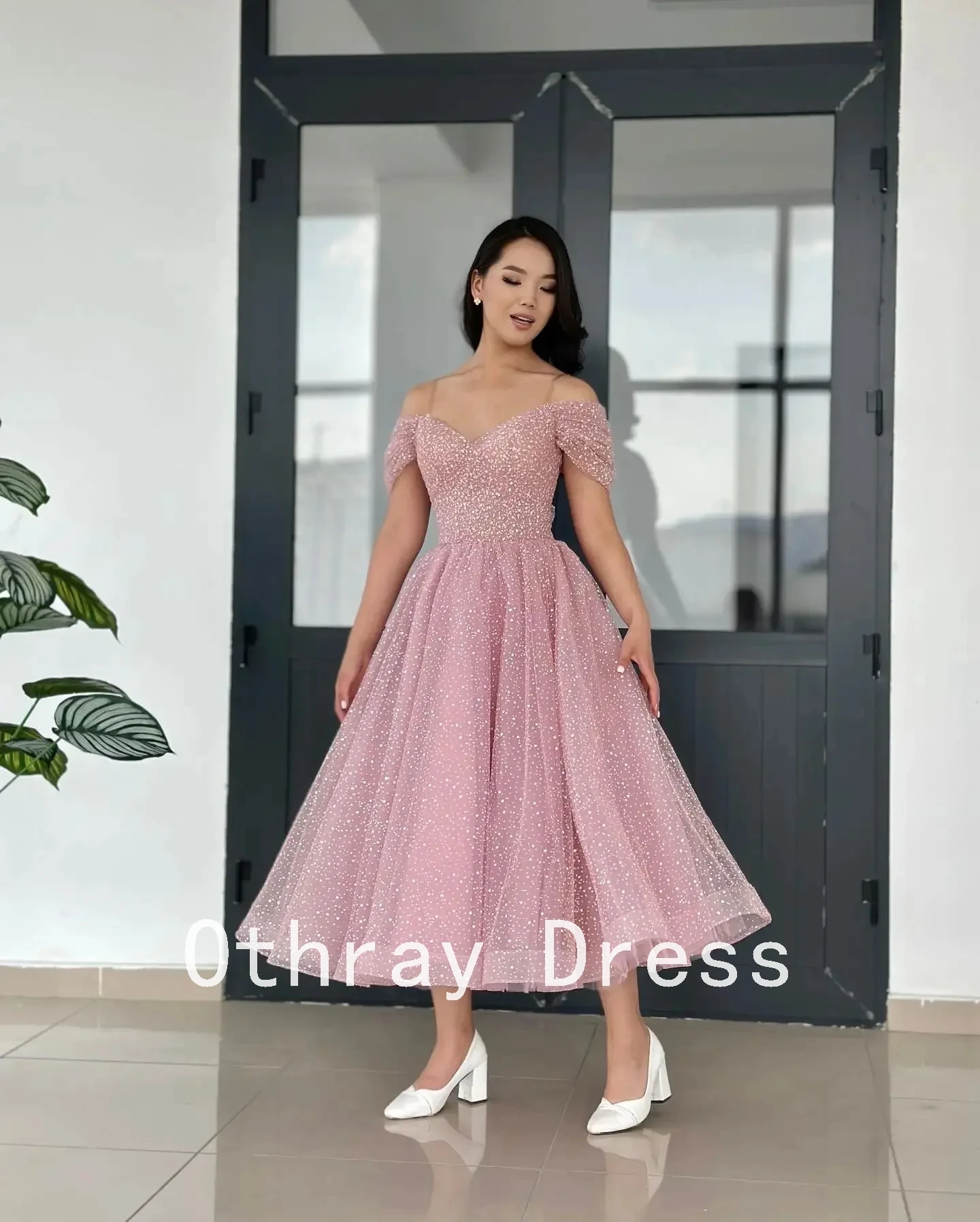 Robe de Rhen tulle rose tacheté blanc simple pour les adolescents, occasion de cocktail formelle, quelle que soit la longueur du thé, robe éducative