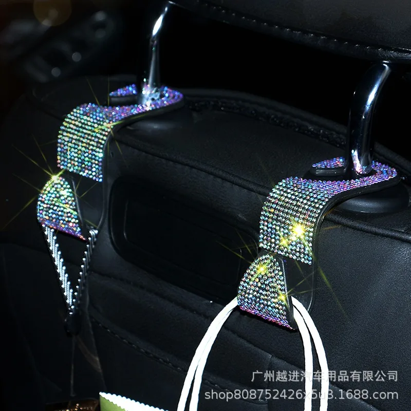 2pcs Car Seat Back Hook Hidden Multifunctional Organizer with Rhinestone Decor for Vehicle Storage S-Shaped Hooks