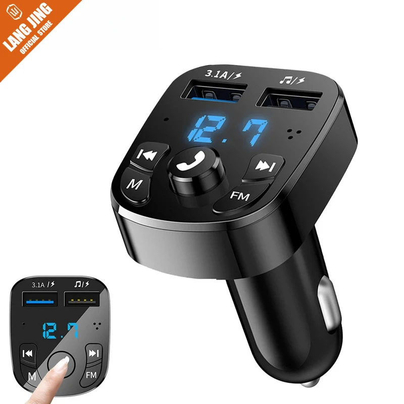 

Bluetooth 5.0 FM transmitter car kit handfree dual USB car charger 3.1A support TF card U disk aux MP3 modulator music player