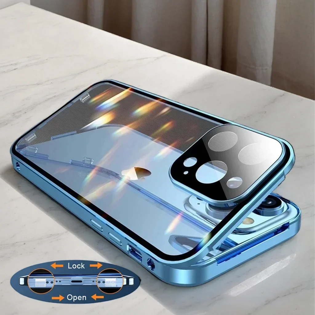 

Metal Magnetic Glass Snap Lock Phone Case for VIVO Y29 Y03 Y03T Y17S Y18 Y18E Y18i Y18T Y27S Y27 Y28S Y28e Lens Protection Cover
