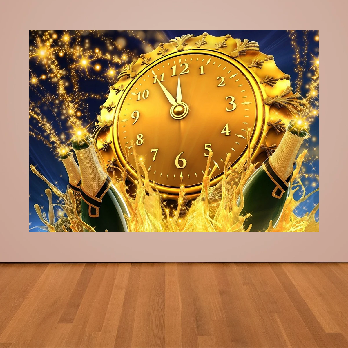 Happy New Year Party Photography Backdrop Champagne 12 Oclock Background Banner Golden Water Decoration Poster Party Photo