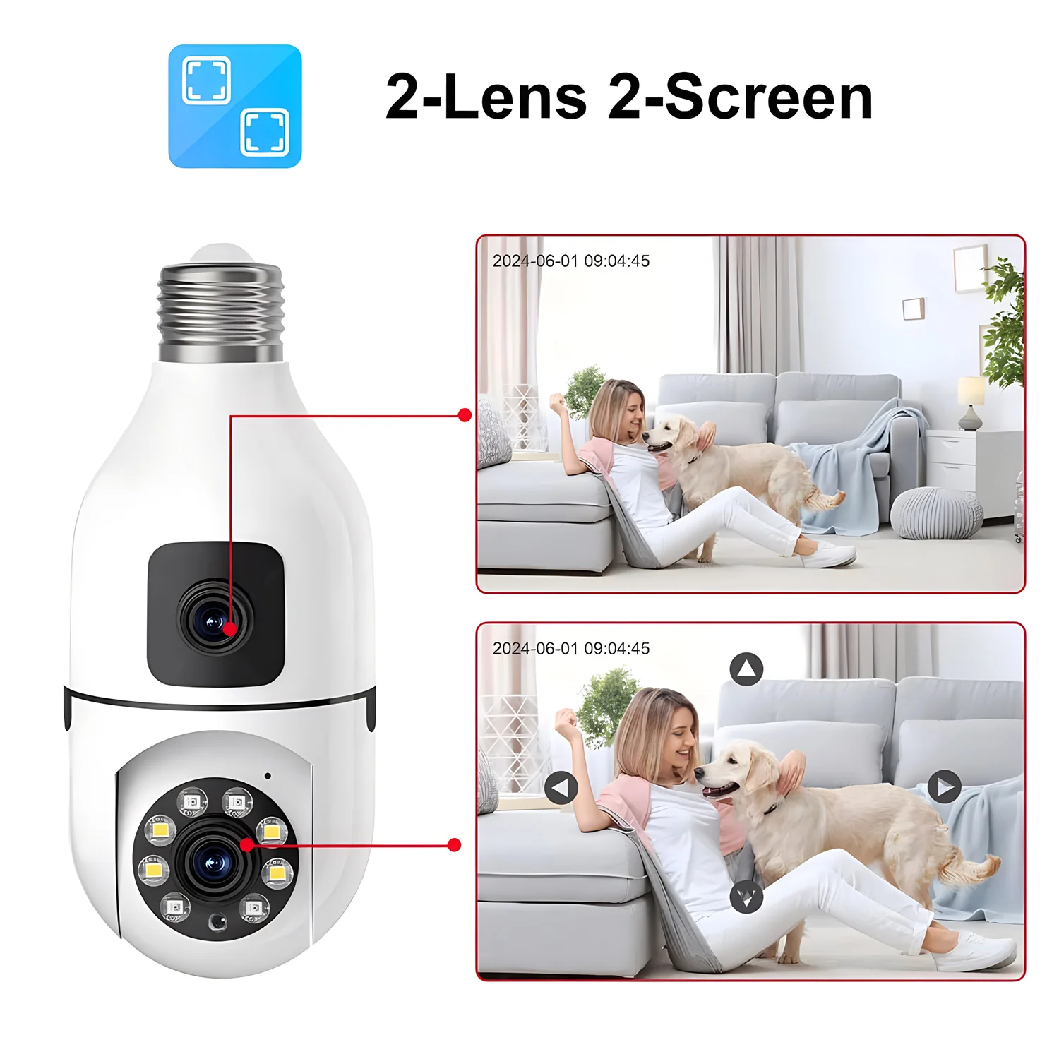 E27 Bulb WIFI PTZ IP Camera Dual Lens Smart Home Night Vision Human Detection Outdoor Smart Home CCTV Security Camera