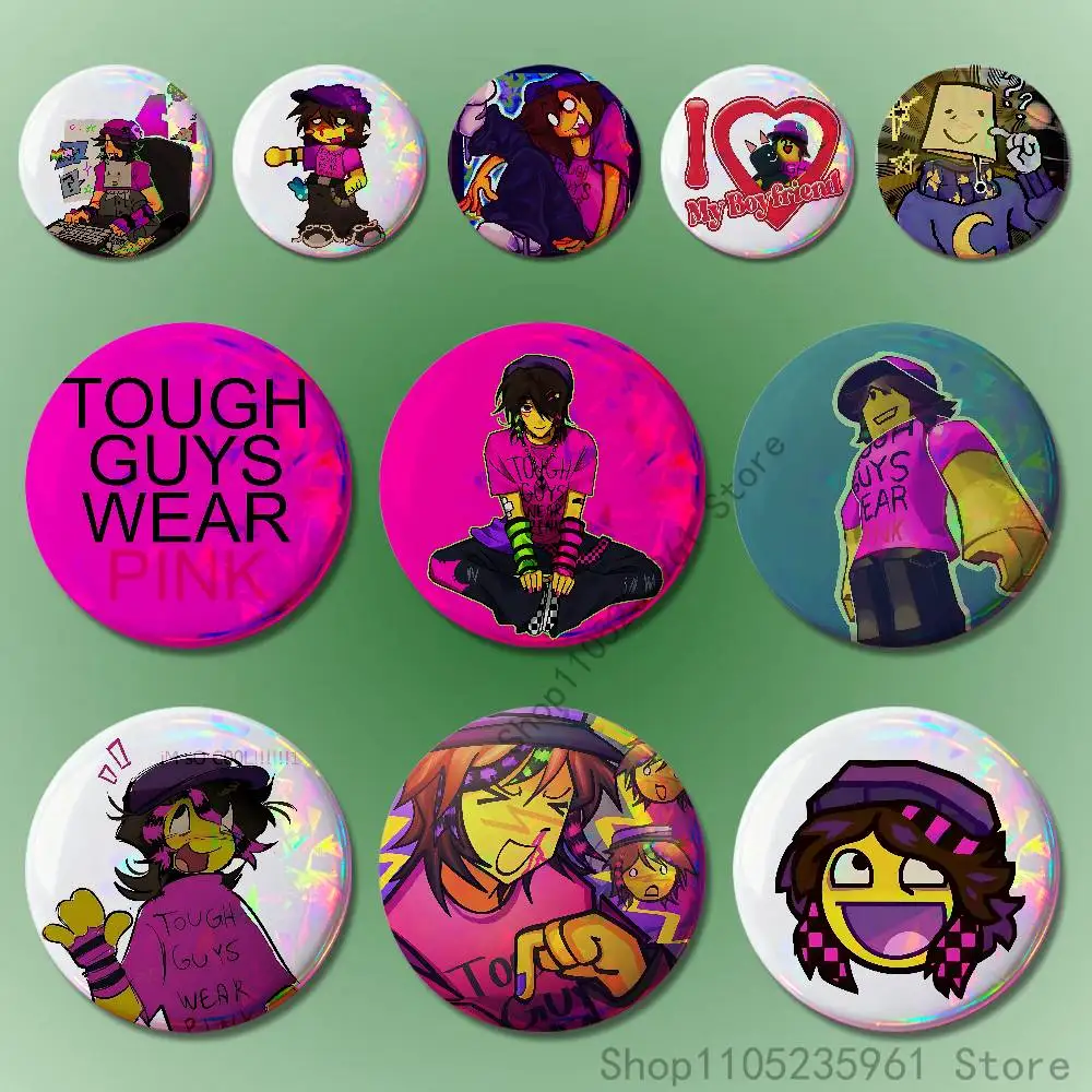 

Tough Guys Wear Pink Lampert Badges 25 32 44 58 75 mm Round Cosplay Pin Fans Collect Friends Gifts Brooch Souvenir Custom