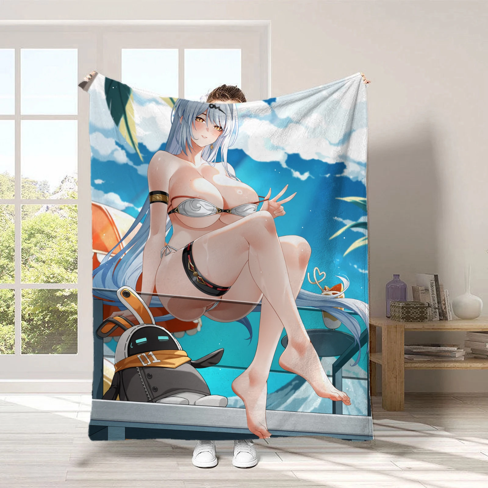 Anime White Hair Taoist Robe Lady Yixuan Throw Blanket 150x200cm Custom Flannel Blanket Soft Warm for Sofa Bed Nap Gift