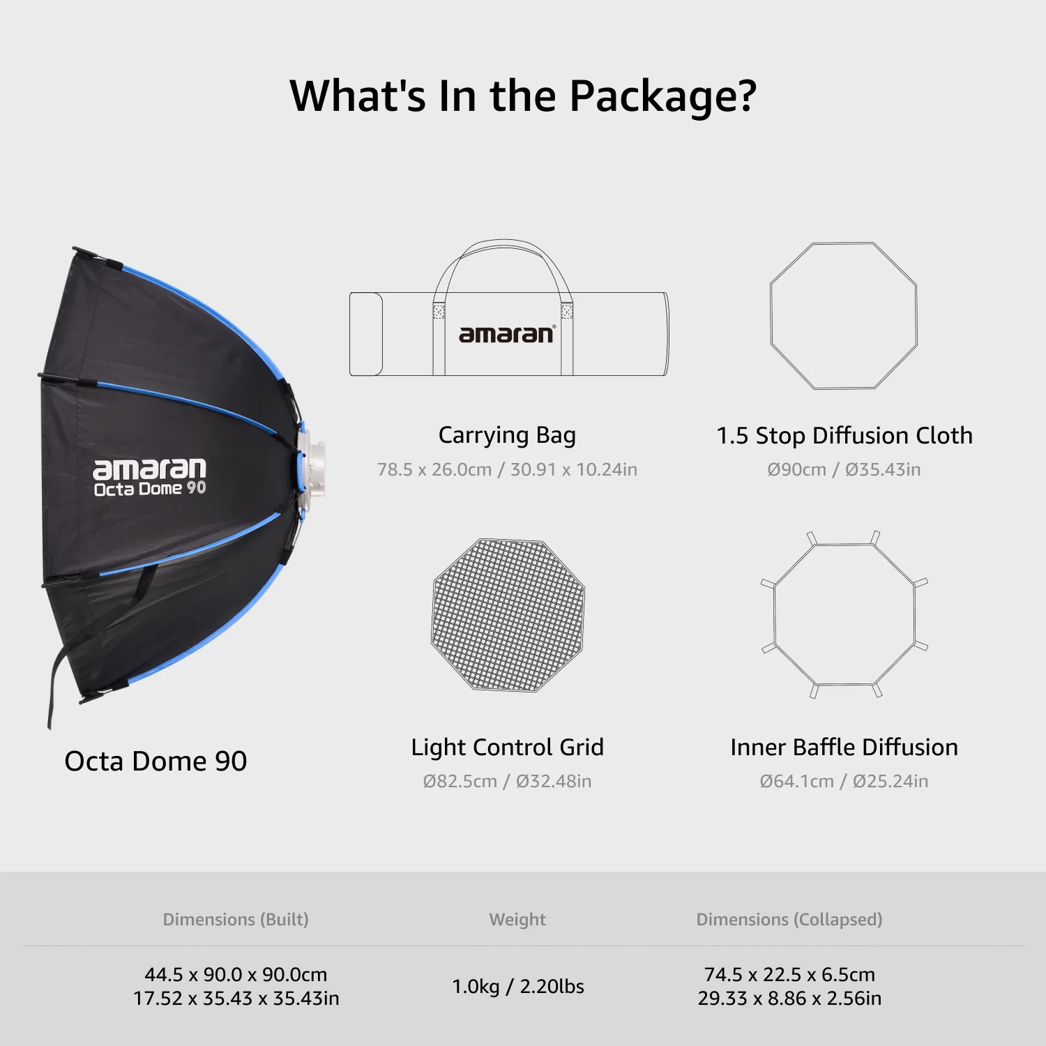 amaran Octa Dome 60 90 120 One-Snap Setup Octagon Bowens Mount