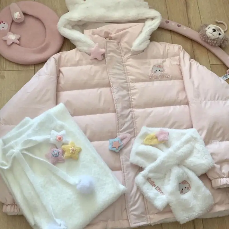 

Стеганая куртка Sanrios My Melody Kawaii Hello Kitty, женское двустороннее хлопковое пальто Cinnamoroll, зимняя утепленная милая верхняя одежда для девочек