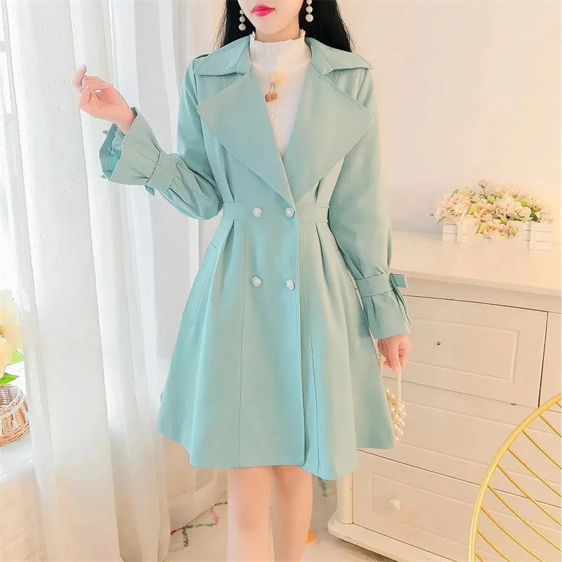 

Female Long Sleeves Windbreaker Jacket Spring Autumn Ladies Medium Long Styles Trench Outwear 2024 Women Solid Color Lined Coat